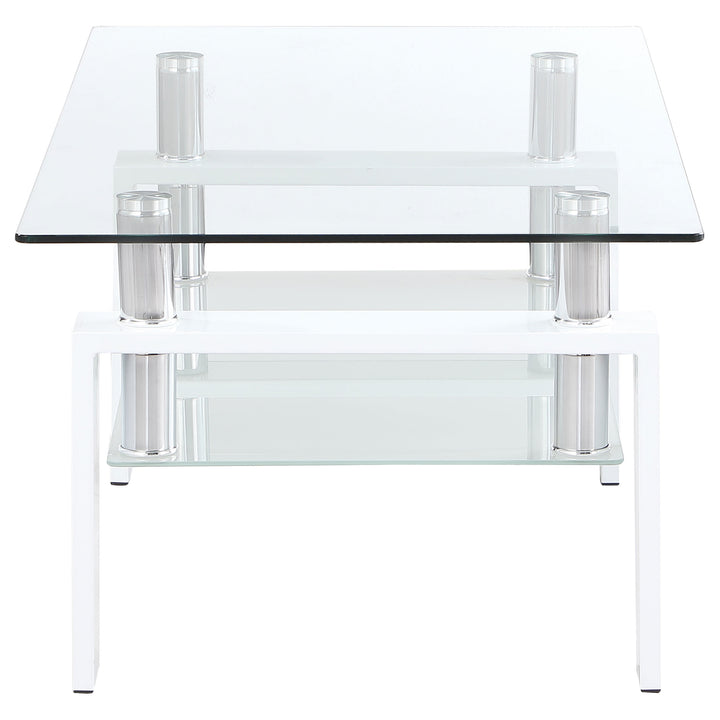 Dyer Rectangular Glass Top Coffee Table With Shelf White