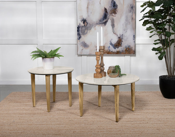 Aldis Round Marble Top End Table White and Natural