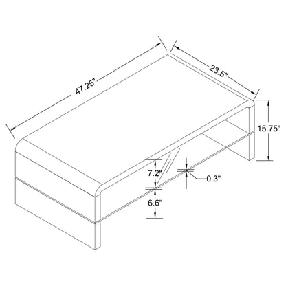 Airell Rectangular Coffee Table with Glass Shelf White High Gloss