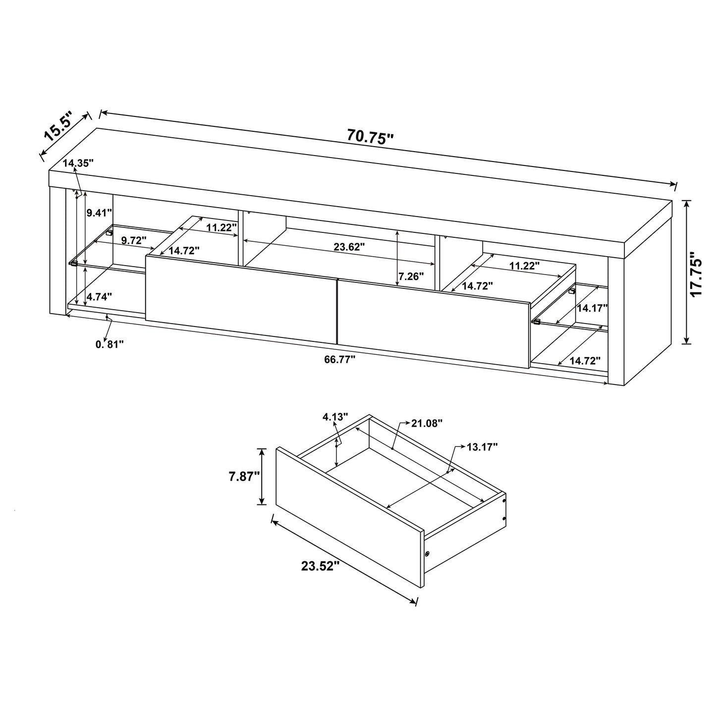 Jude 2-drawer 71" TV Stand With Shelving White High Gloss