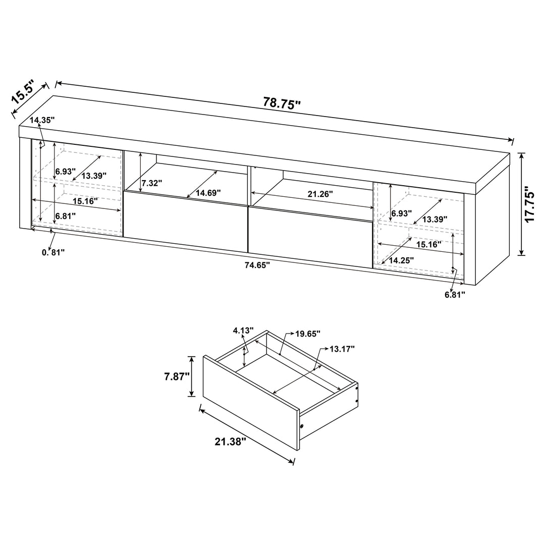 Jude 2-door 79" TV Stand With Drawers White High Gloss