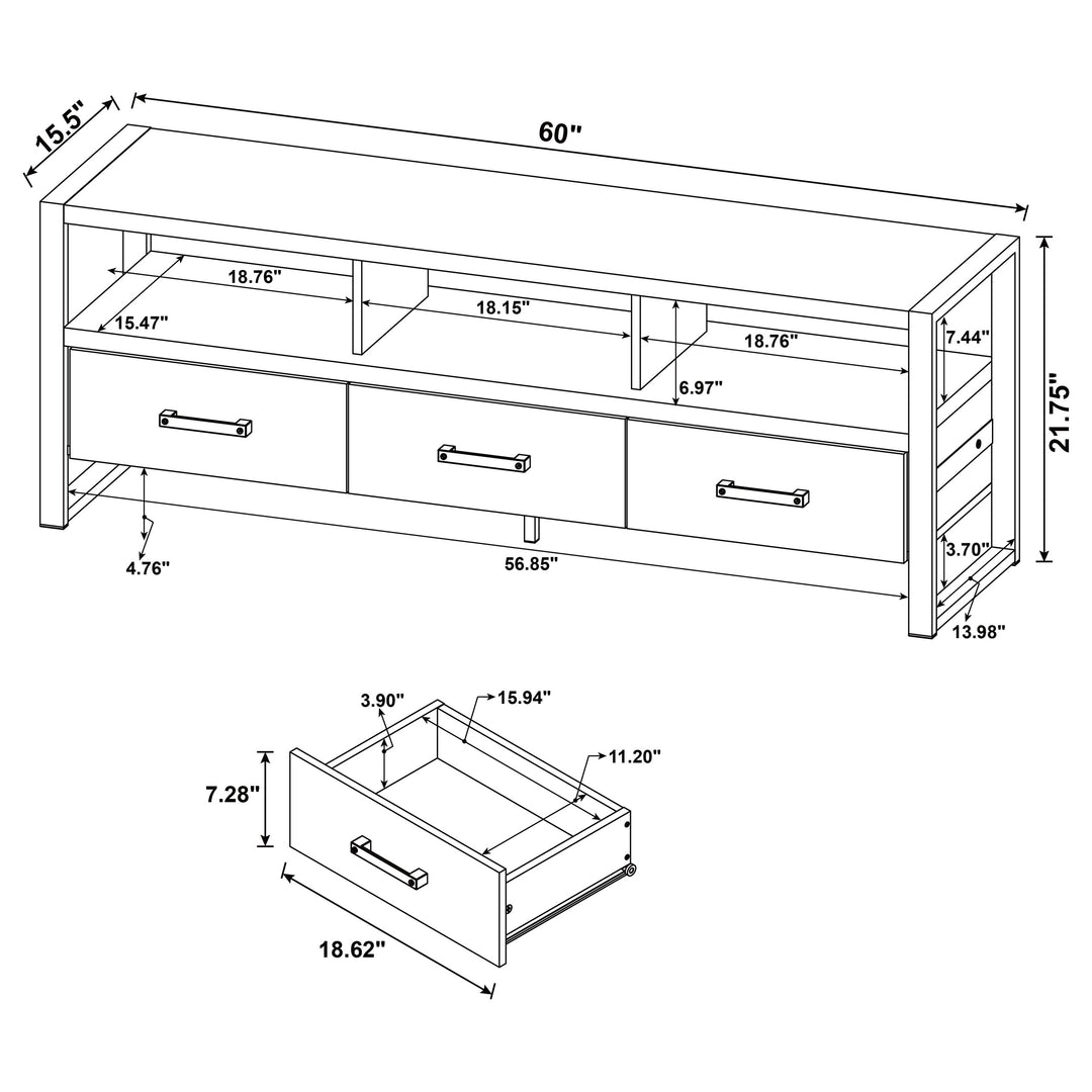 James 3-drawer Composite Wood 60" TV Stand Antique Pine