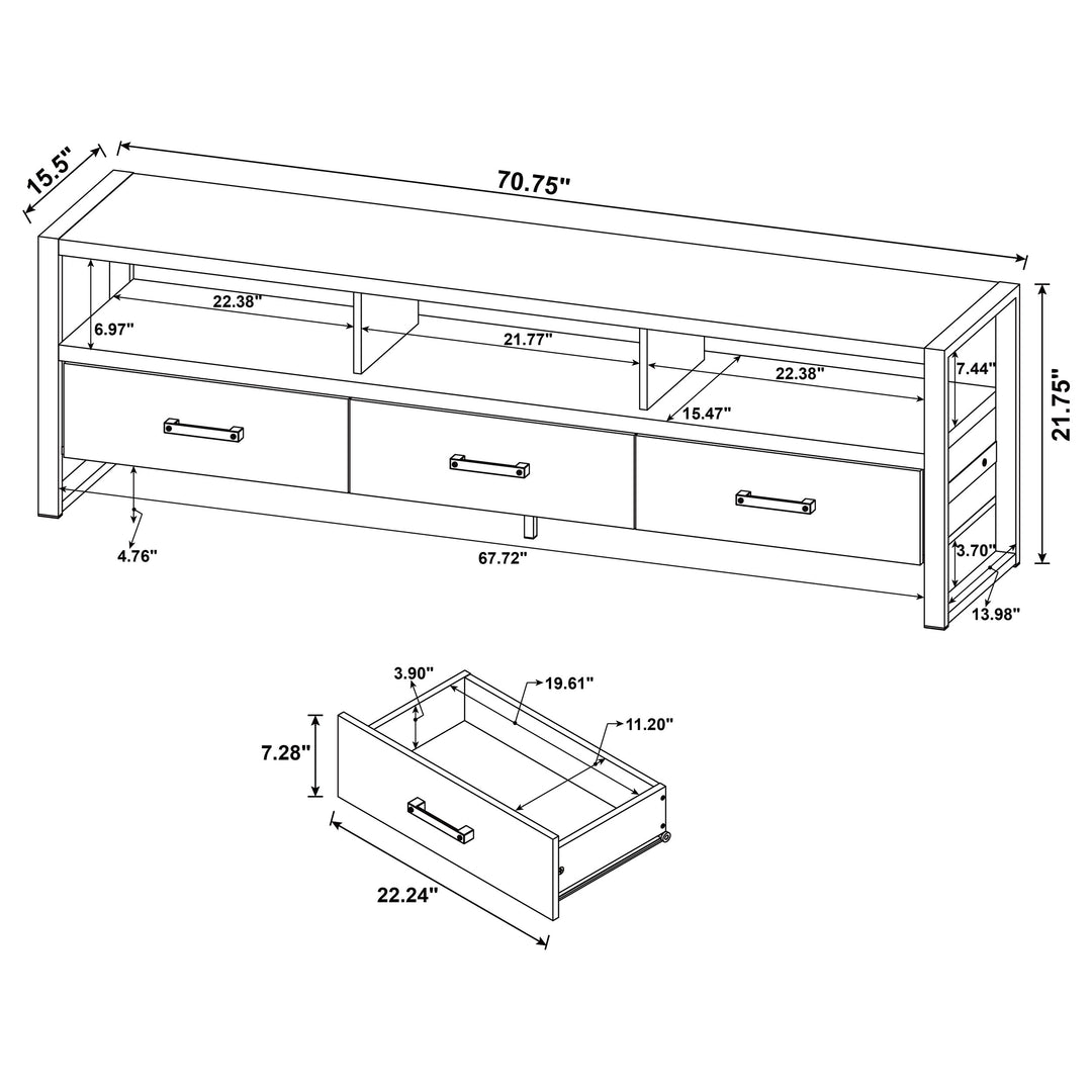 James 3-drawer Composite Wood 71" TV Stand Antique Pine