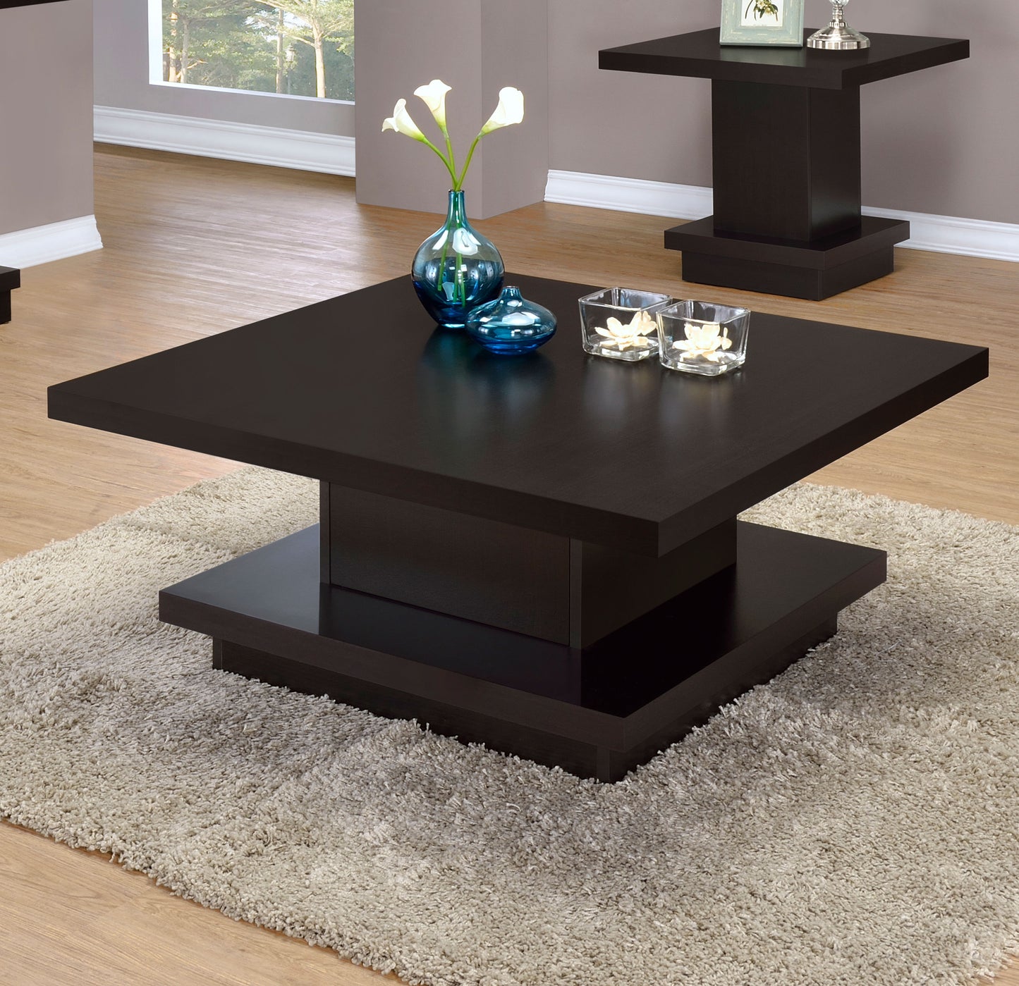 Reston Pedestal Square Coffee Table Cappuccino