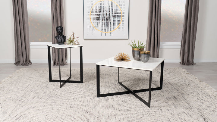 Tobin Square Marble Top End Table White and Black