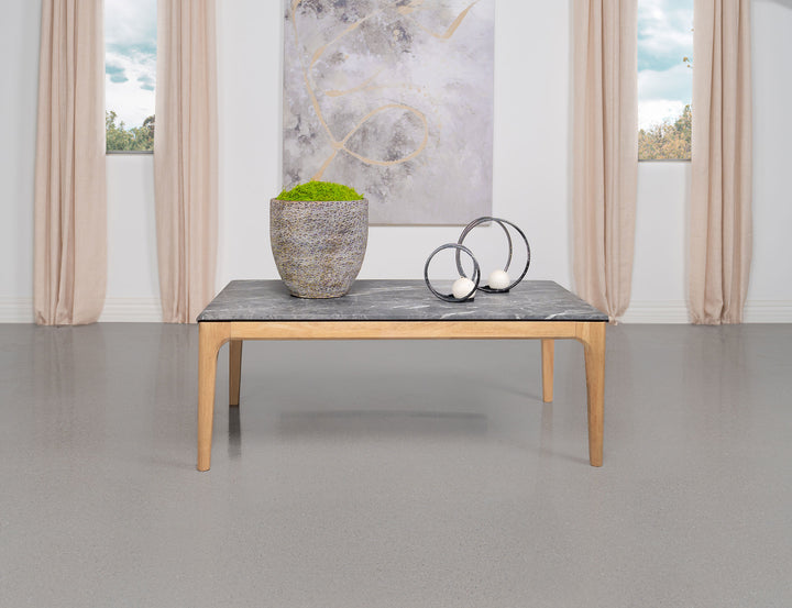 Polaris Rectangular Coffee Table with Marble-like Top Teramo and Light Oak