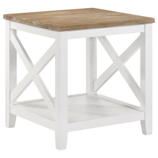 Maisy Square Wooden End Table With Shelf Brown and White