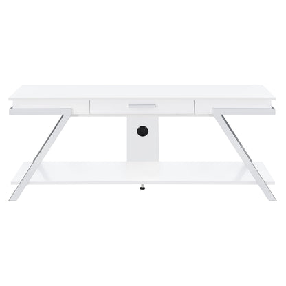 Marcia 1-drawer Wood 60" TV Stand White High Gloss and Chrome