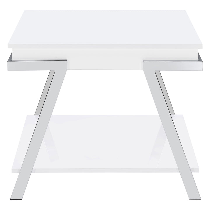 Marcia Wood Rectangular End Table White High Gloss and Chrome