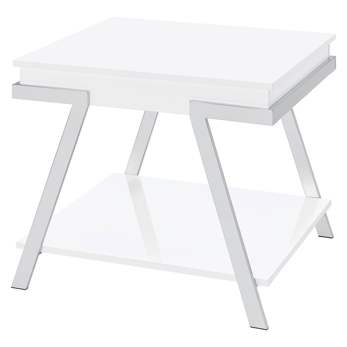 Marcia Wood Rectangular End Table White High Gloss and Chrome