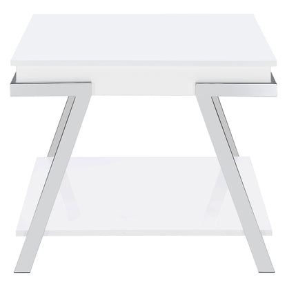 Marcia Wood Rectangular End Table White High Gloss and Chrome