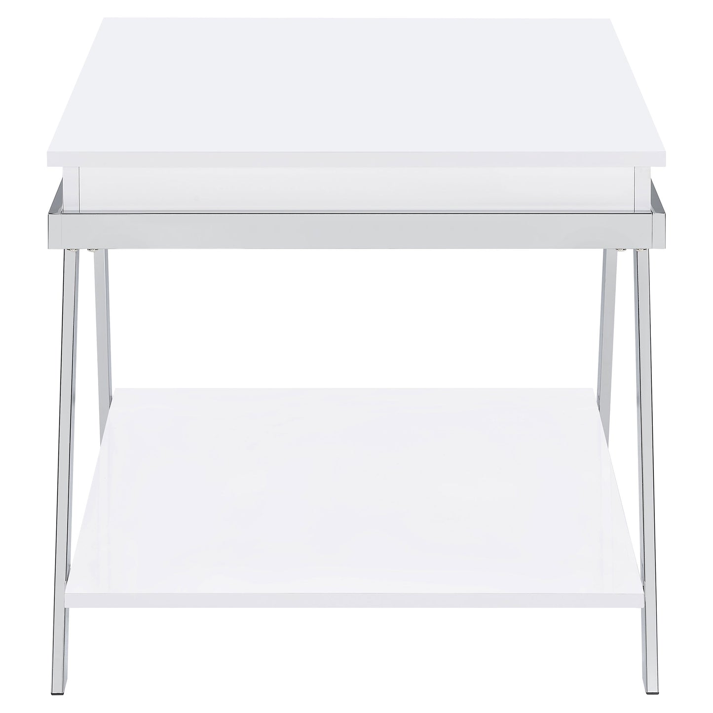 Marcia Wood Rectangular End Table White High Gloss and Chrome