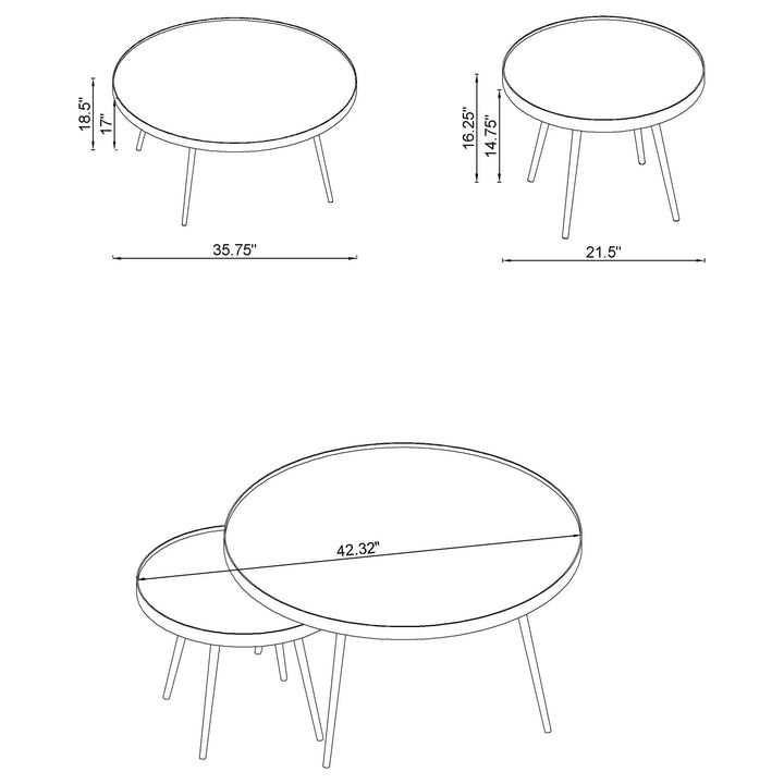 Kaelyn 2-Piece Round Mirror Top Nesting Coffee Table Chrome