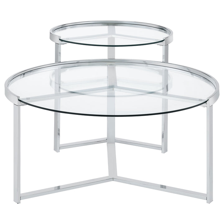 Delia 2-Piece Round Glass Top Nesting Coffee Table Clear and Chrome