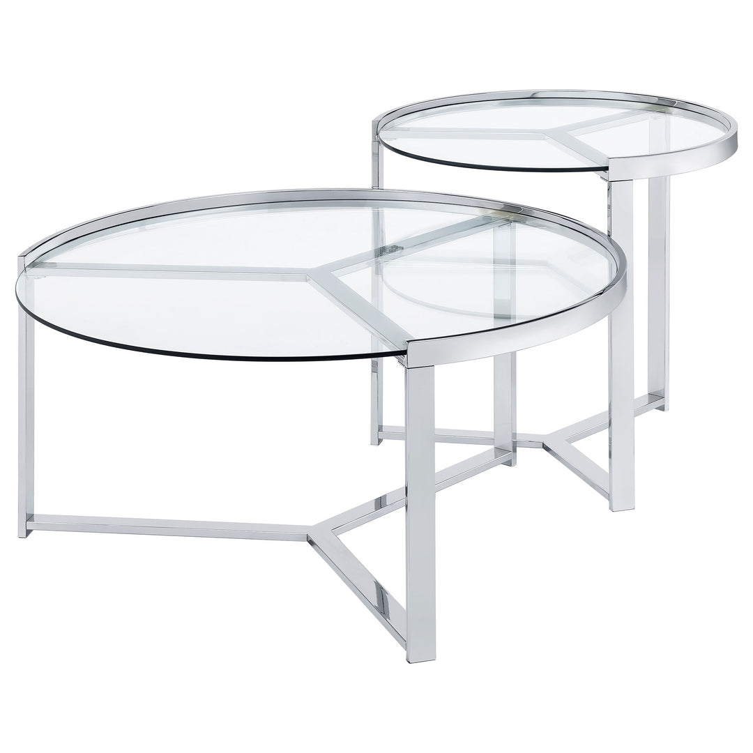 Delia 2-Piece Round Glass Top Nesting Coffee Table Clear and Chrome