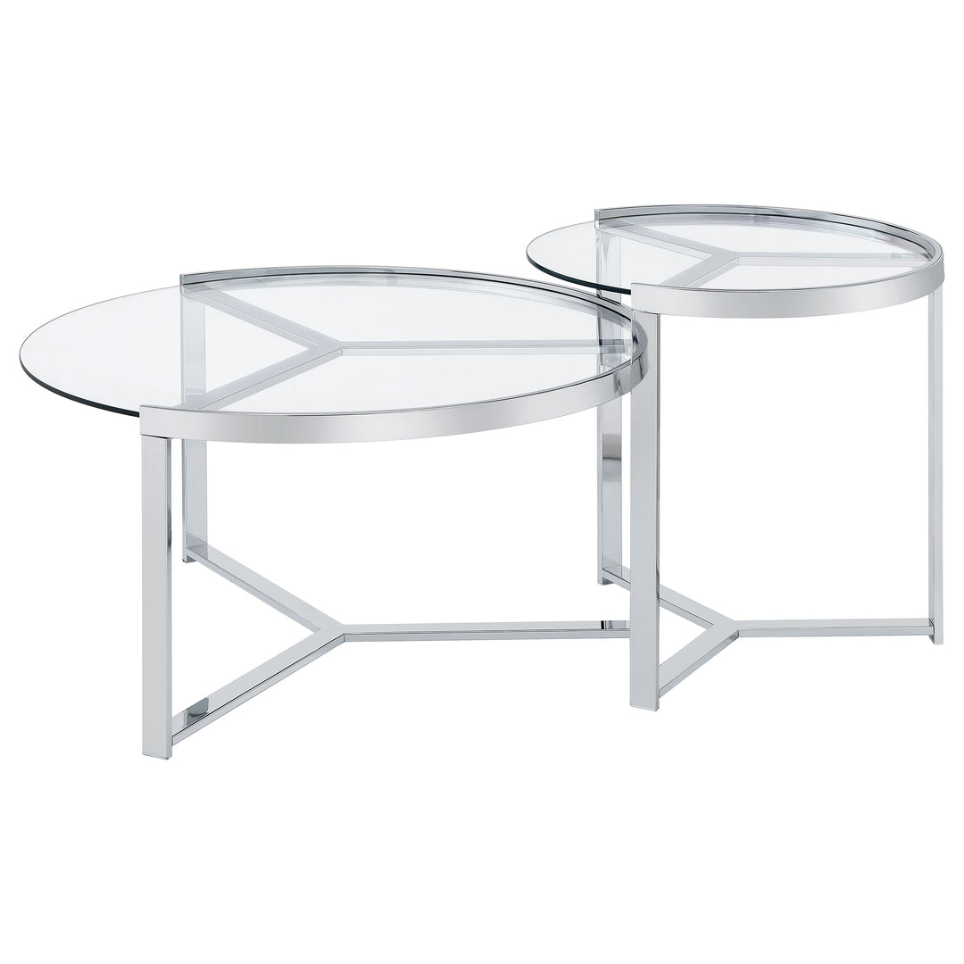 Delia 2-Piece Round Glass Top Nesting Coffee Table Clear and Chrome