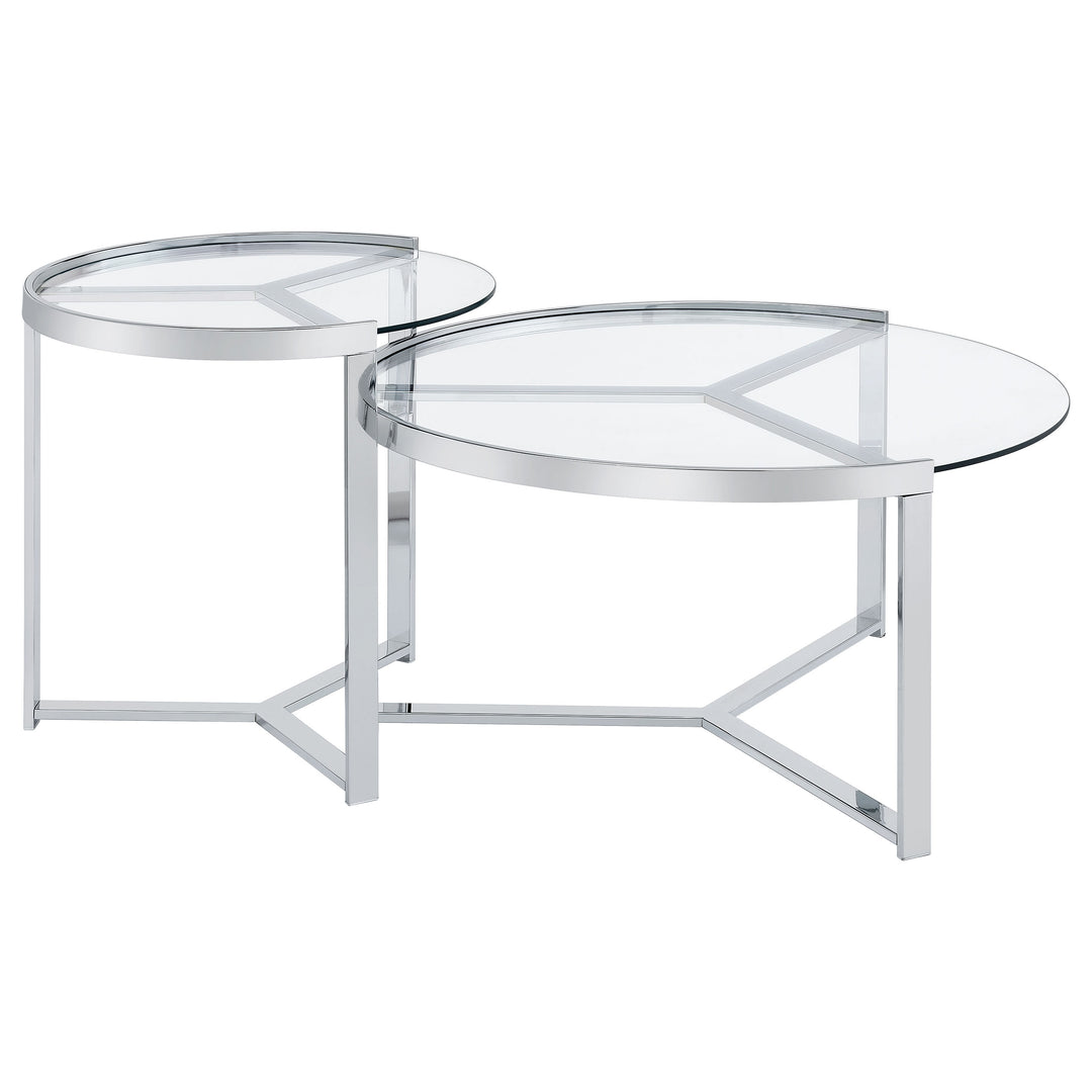 Delia 2-Piece Round Glass Top Nesting Coffee Table Clear and Chrome