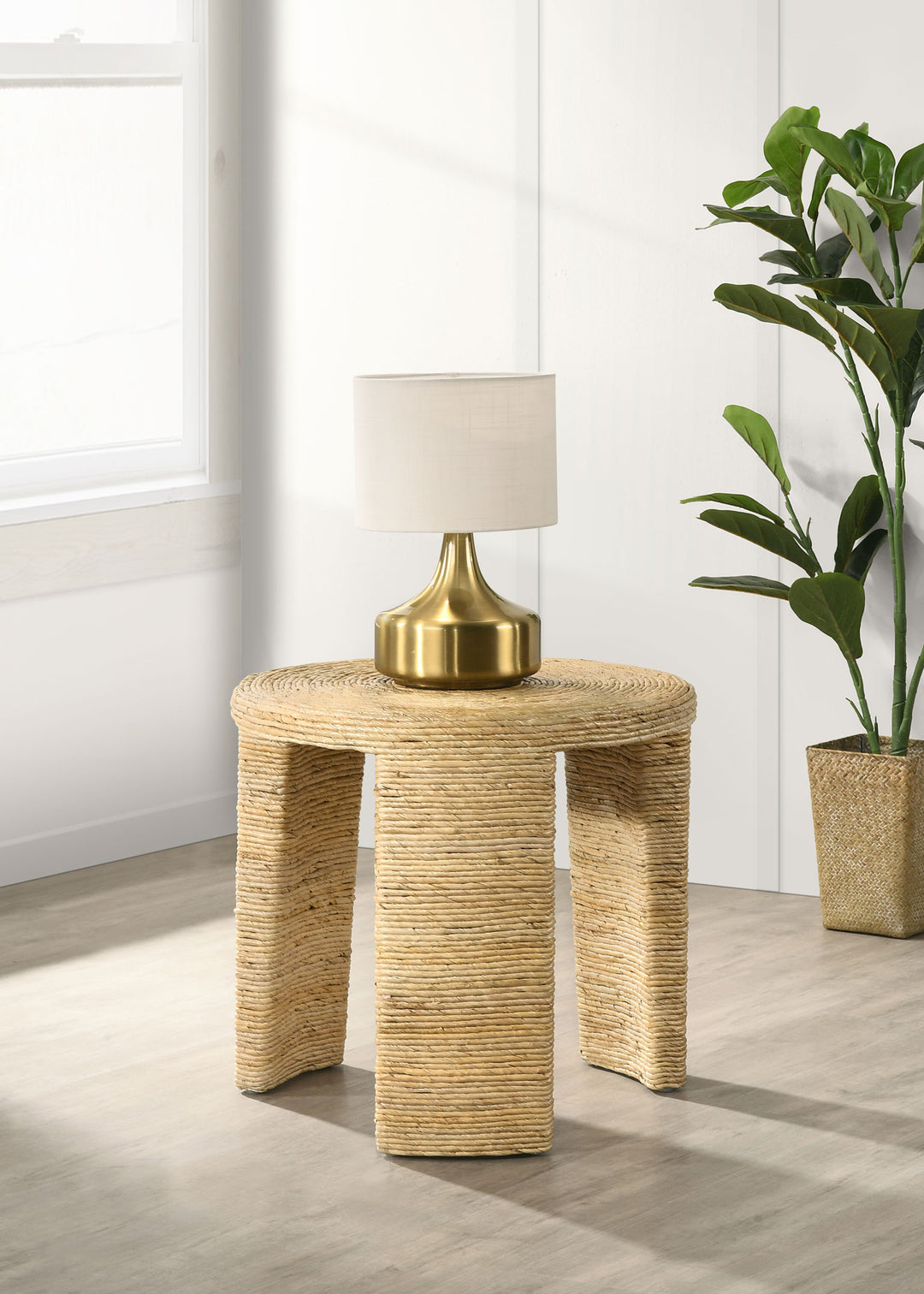 Artina Woven Rattan Round End Table Natural Brown