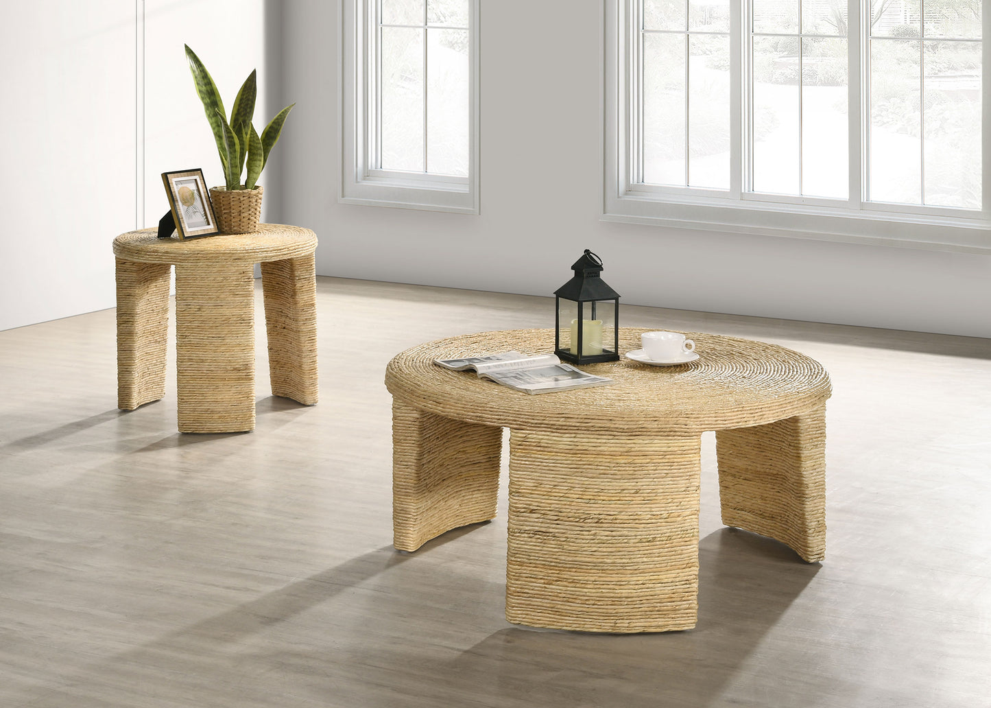 Artina Woven Rattan Round End Table Natural Brown