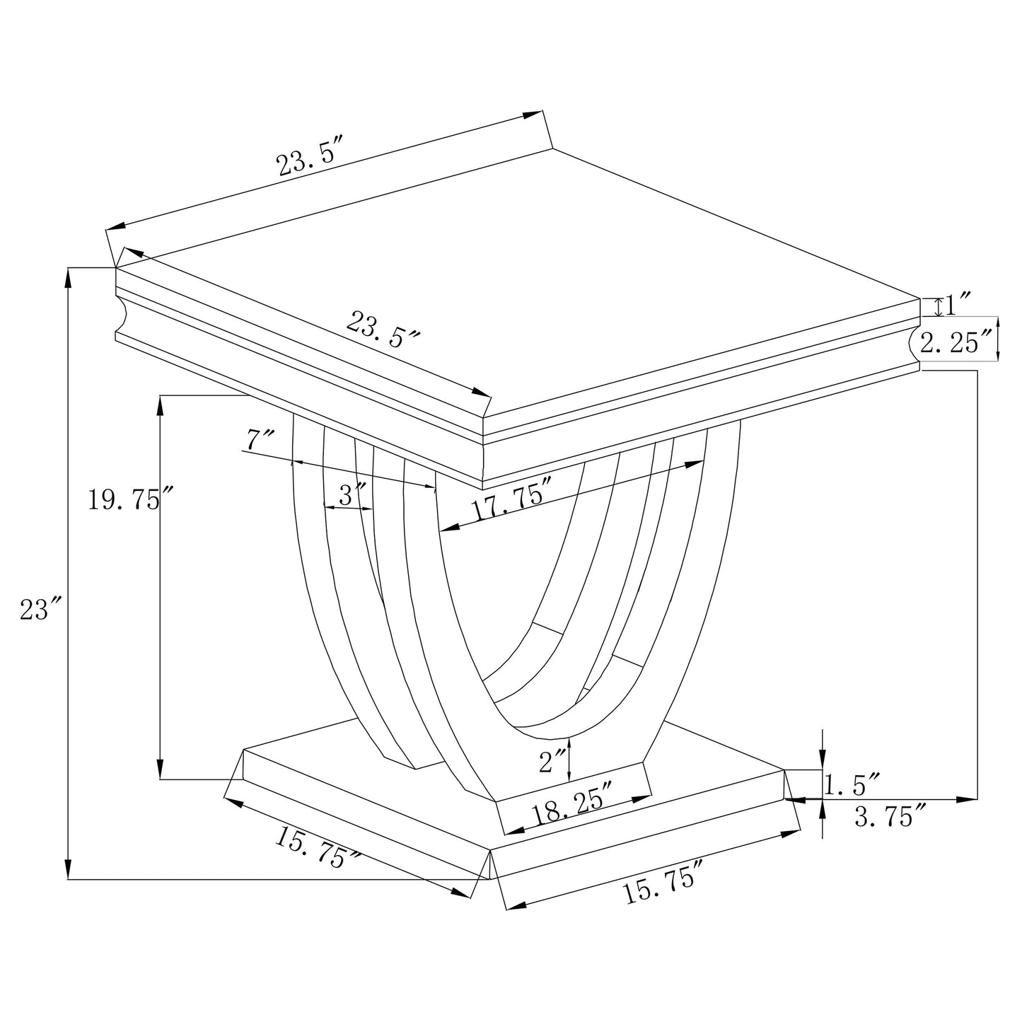 Kerwin U-base Square End Table White and Chrome