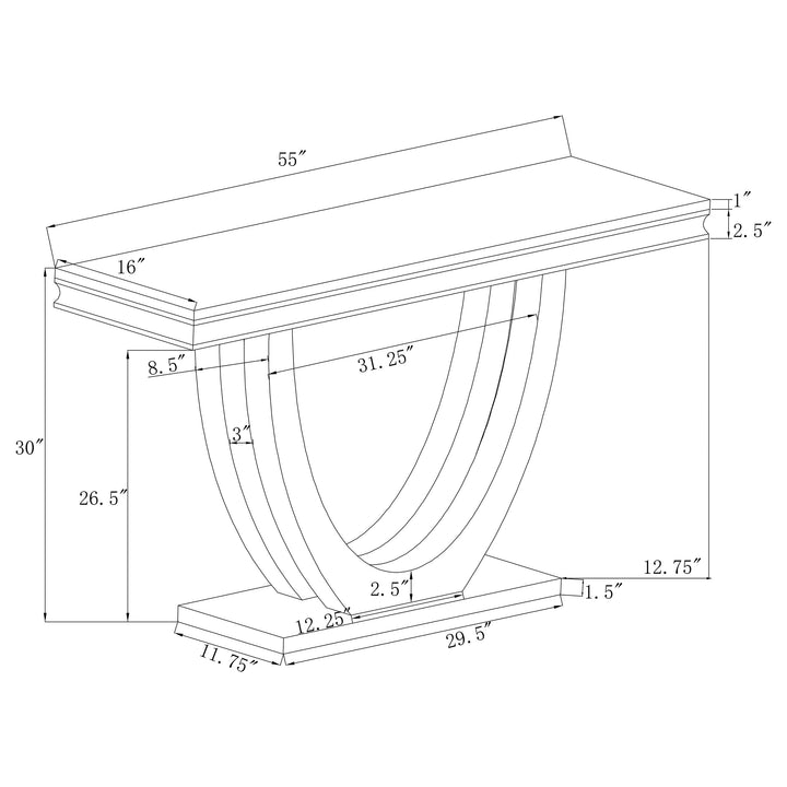 Kerwin U-base Rectangle Sofa Table White and Chrome