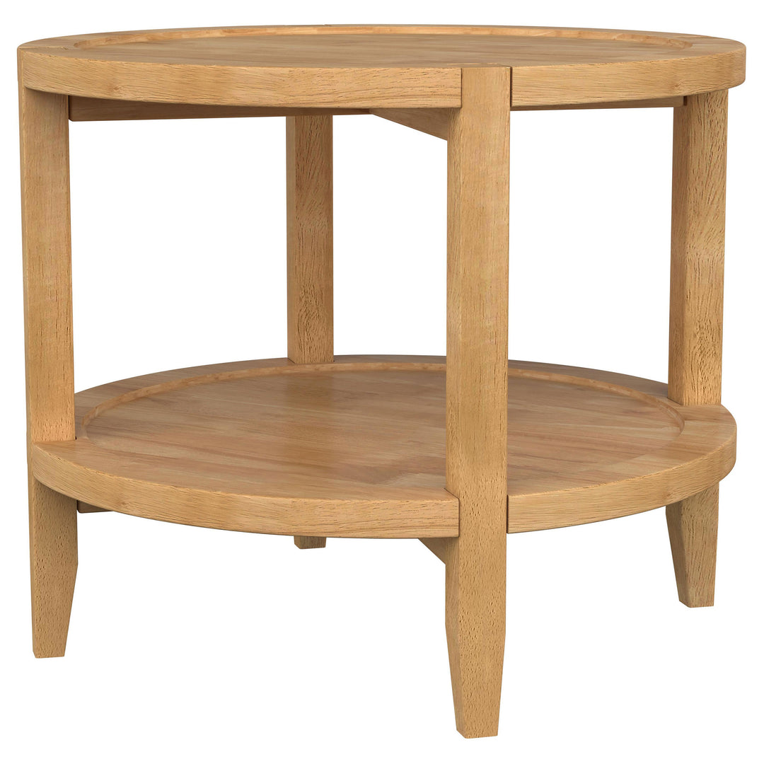 Camillo Round Solid Wood End Table with Shelf Maple Brown