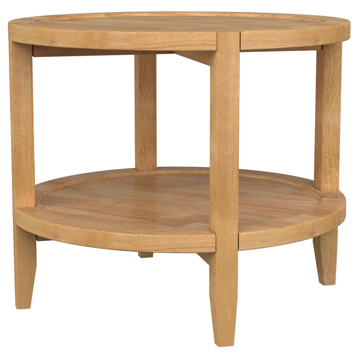 Camillo Round Solid Wood End Table with Shelf Maple Brown