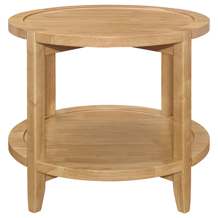 Camillo Round Solid Wood End Table with Shelf Maple Brown