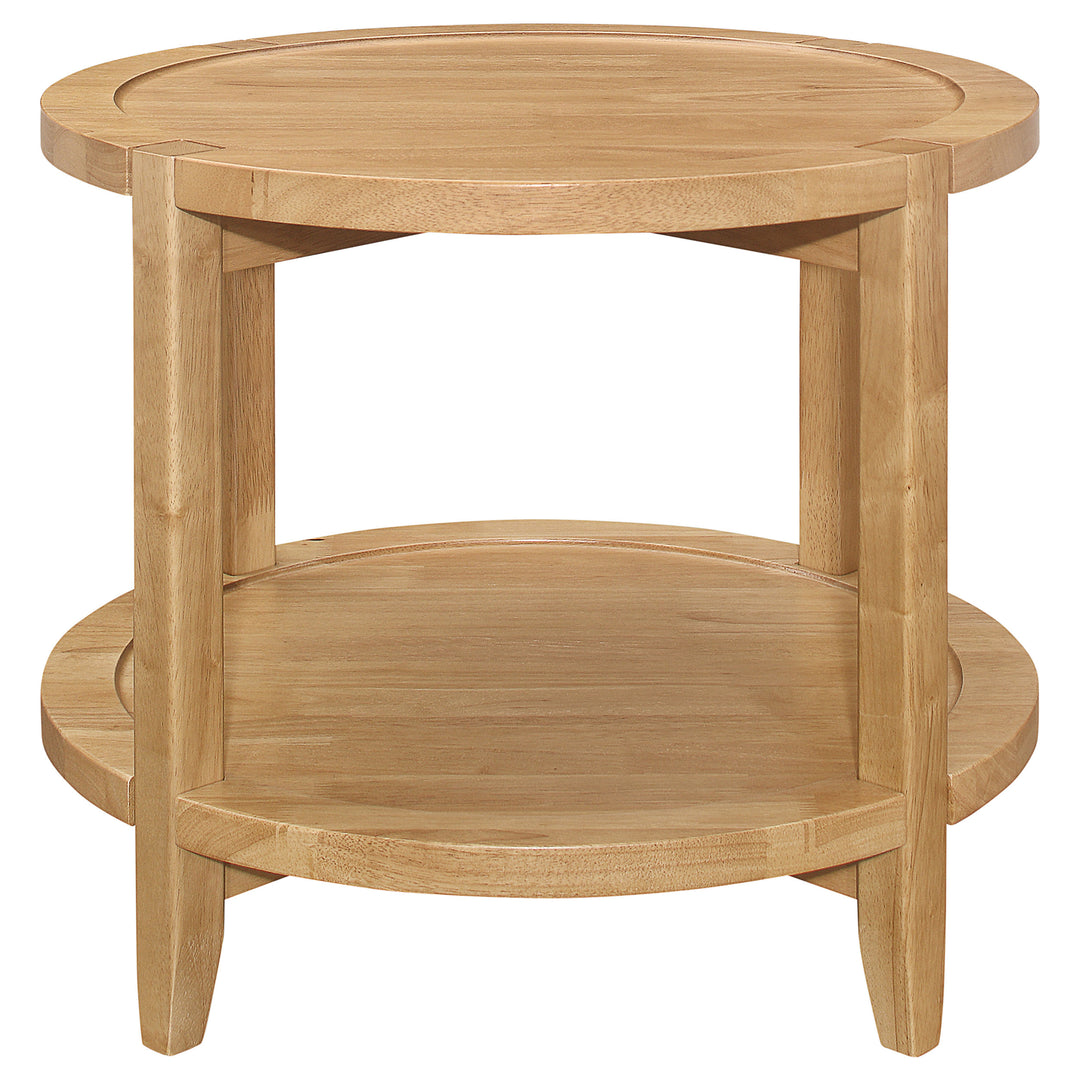 Camillo Round Solid Wood End Table with Shelf Maple Brown