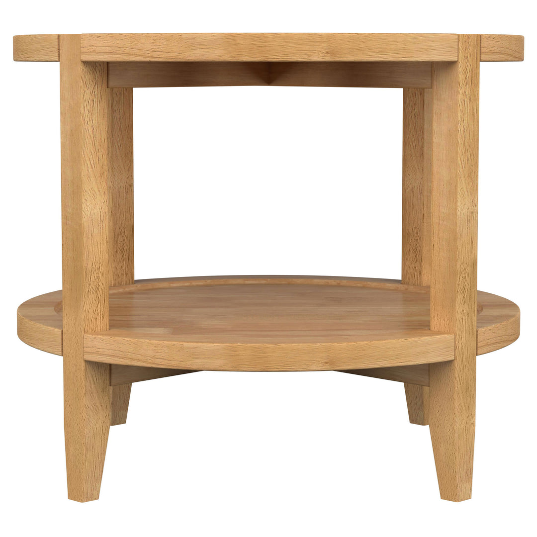 Camillo Round Solid Wood End Table with Shelf Maple Brown