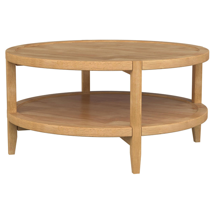 Camillo Round Solid Wood Coffee Table with Shelf Maple Brown