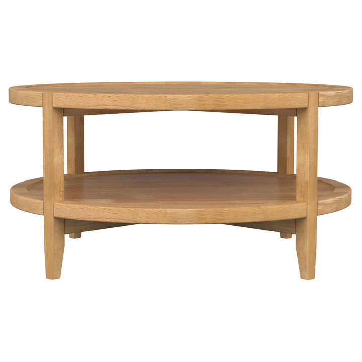 Camillo Round Solid Wood Coffee Table with Shelf Maple Brown