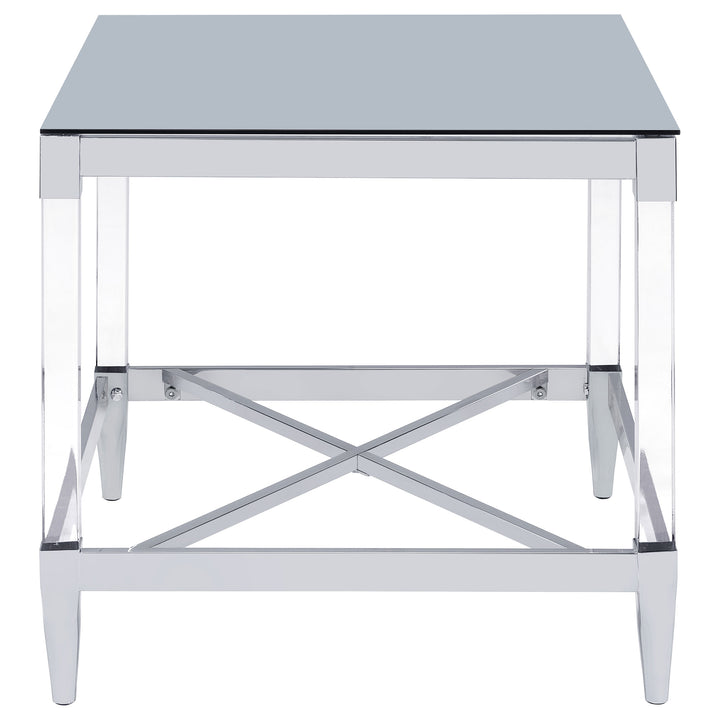 Lindley Square End Table with Acrylic Legs and Tempered Mirror Top Chrome