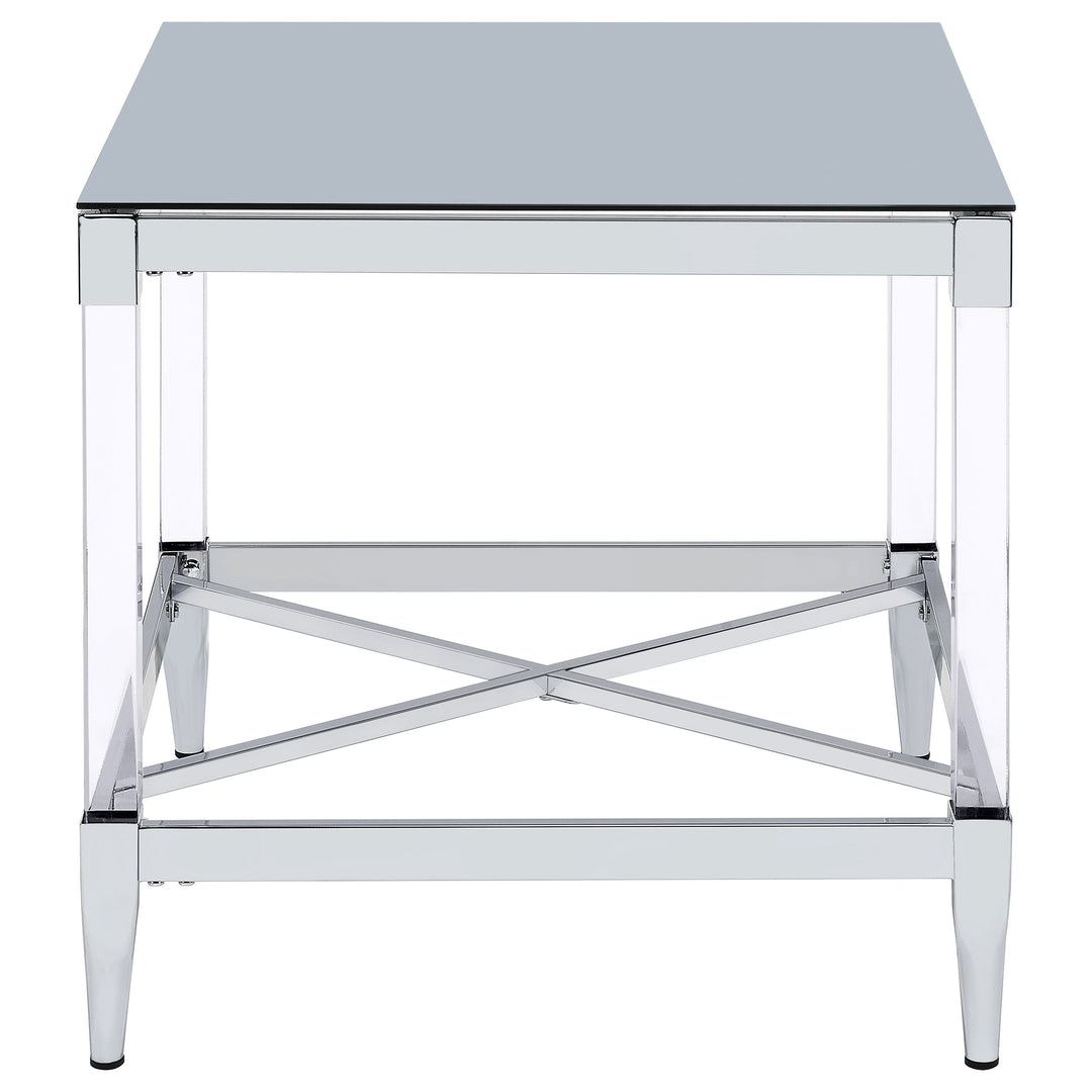 Lindley Square End Table with Acrylic Legs and Tempered Mirror Top Chrome