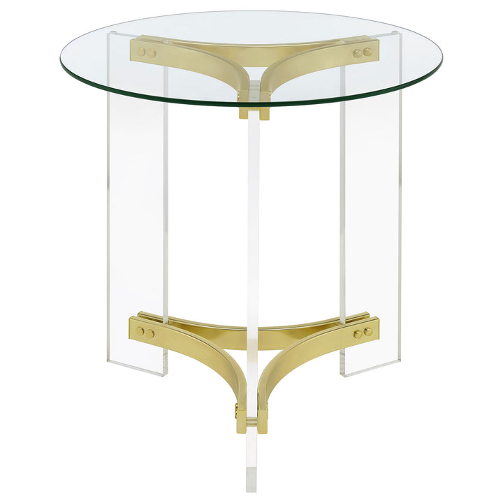 Janessa Round Glass Top End Table With Acrylic Legs Clear and Matte Brass