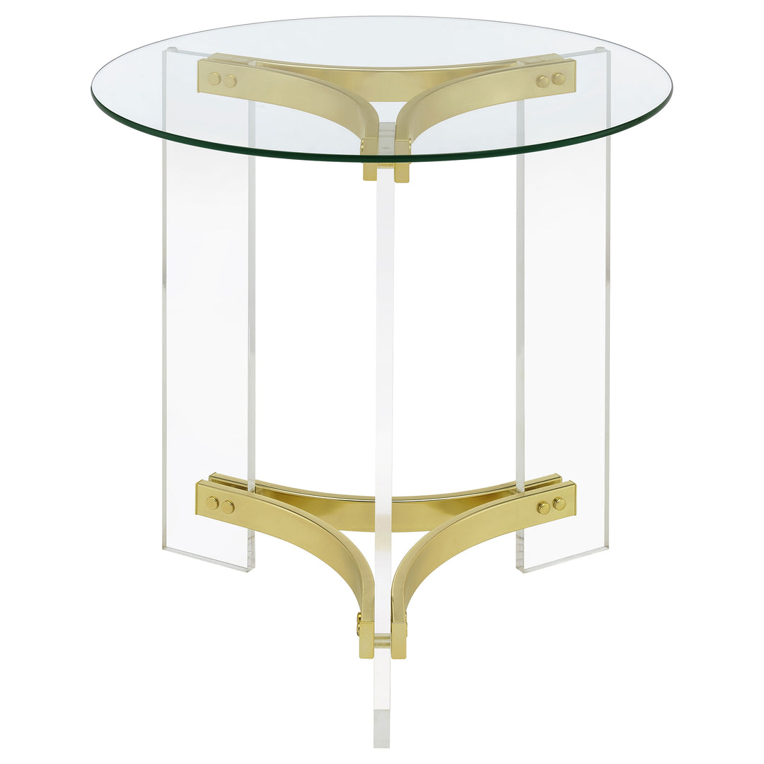 Janessa Round Glass Top End Table With Acrylic Legs Clear and Matte Brass