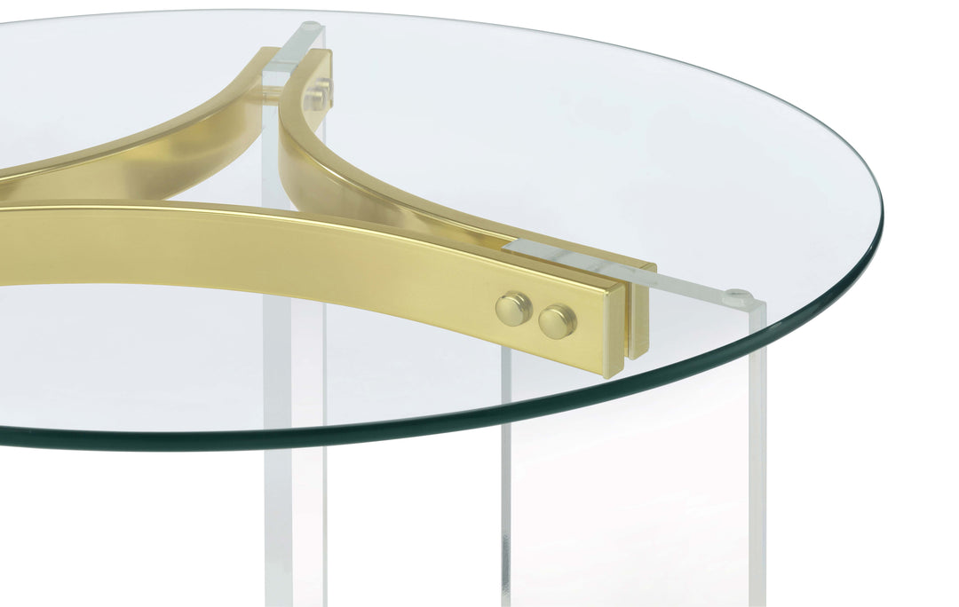 Janessa Round Glass Top End Table With Acrylic Legs Clear and Matte Brass