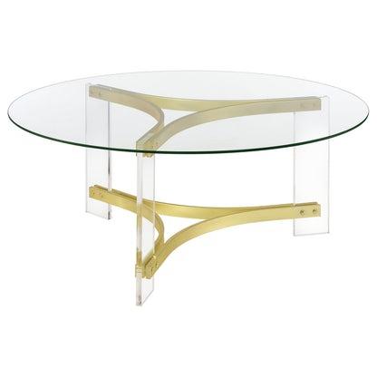 Janessa Round Glass Top Coffee Table With Acrylic Legs Clear and Matte Brass