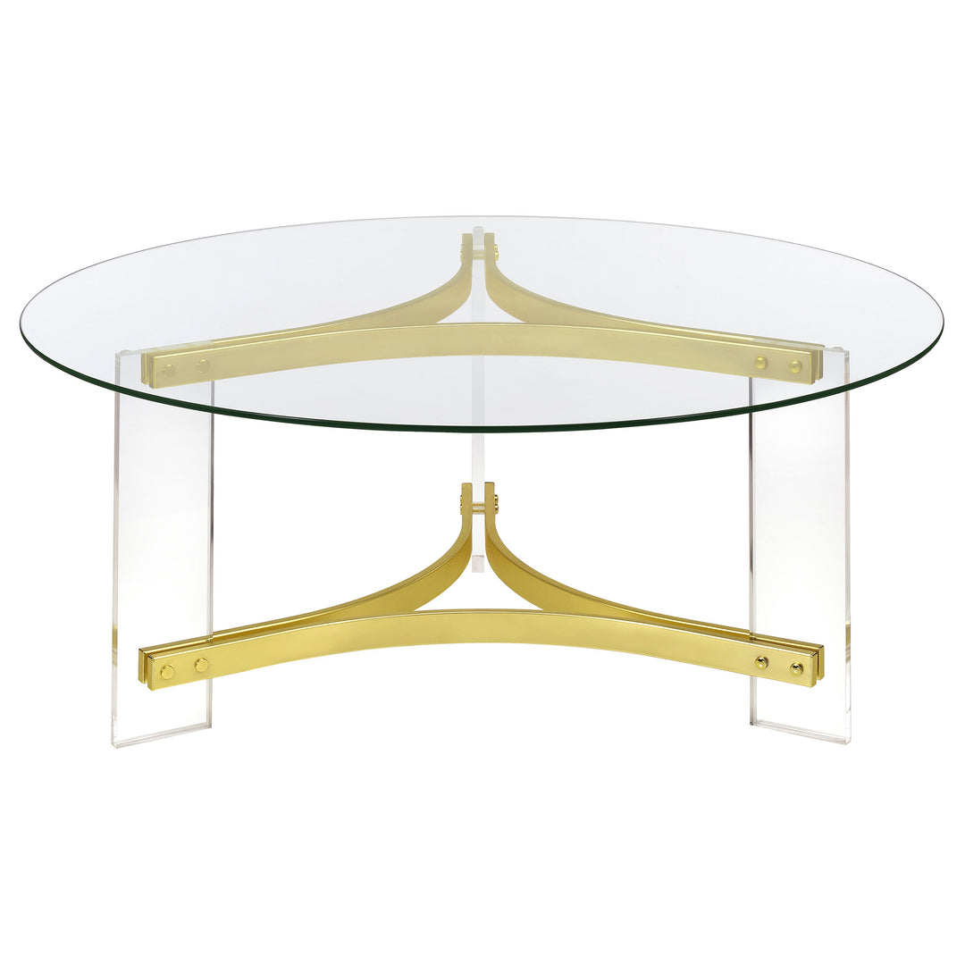 Janessa Round Glass Top Coffee Table With Acrylic Legs Clear and Matte Brass