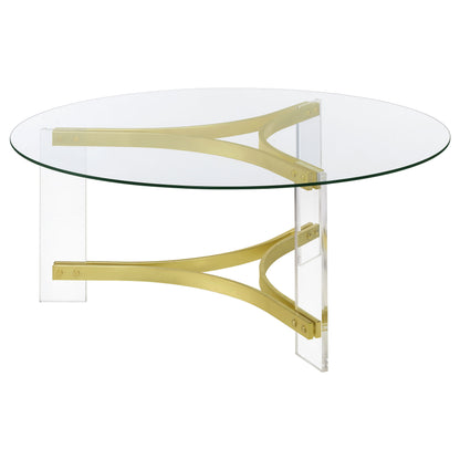 Janessa Round Glass Top Coffee Table With Acrylic Legs Clear and Matte Brass