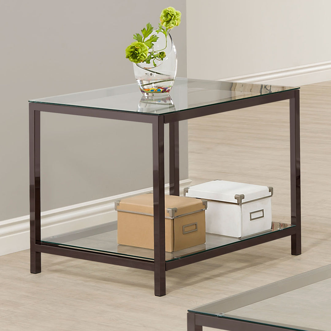 Trini End Table with Glass Shelf Black Nickel