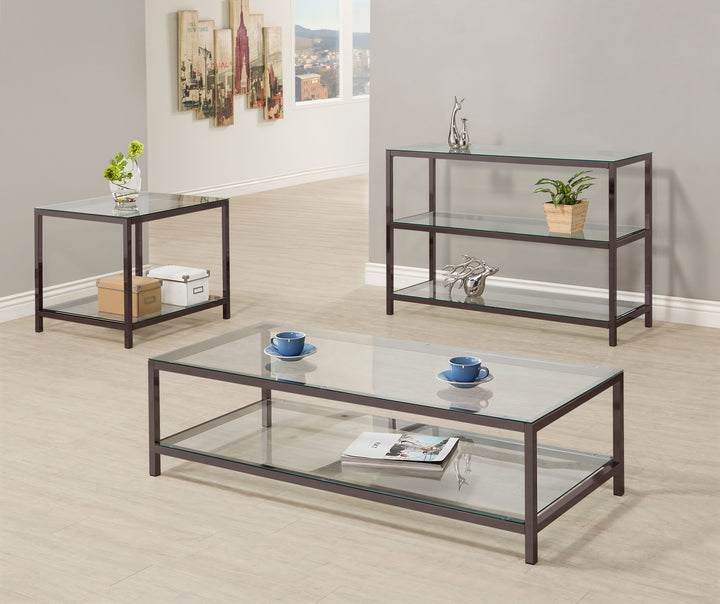 Trini Coffee Table with Glass Shelf Black Nickel