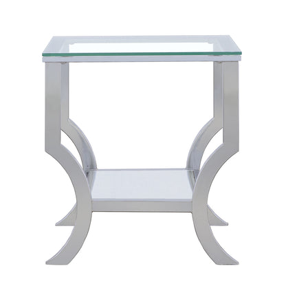 Saide Square End Table with Mirrored Shelf Chrome