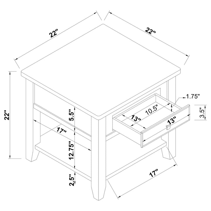 Bradford Square 1-shelf End Table Walnut