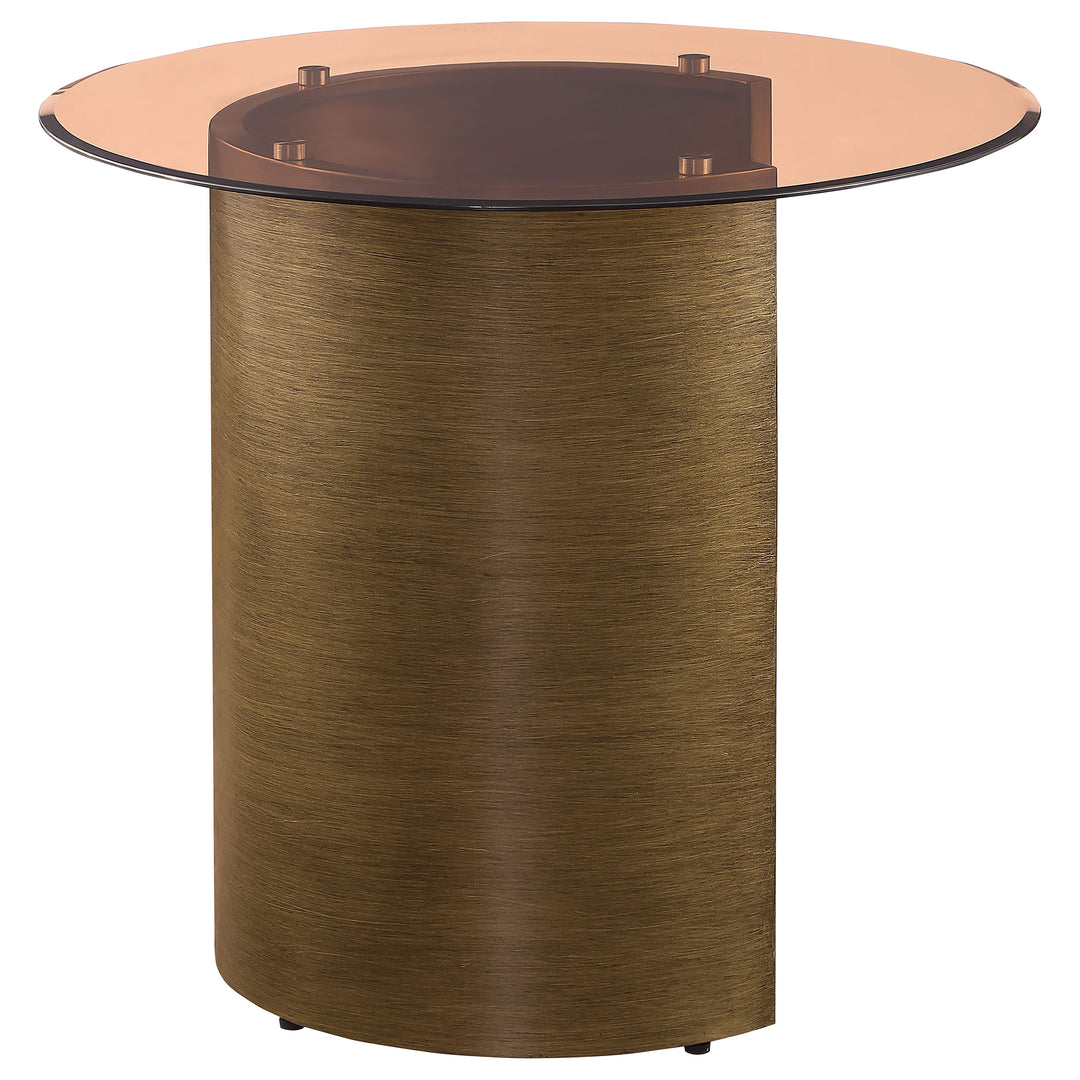 Morena Round End Table with Tawny Tempered Glass Top Brushed Bronze