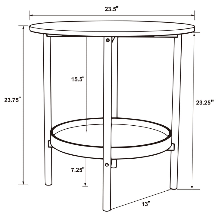 Delfin Round Glass Top End Table with Shelf Black and Brown