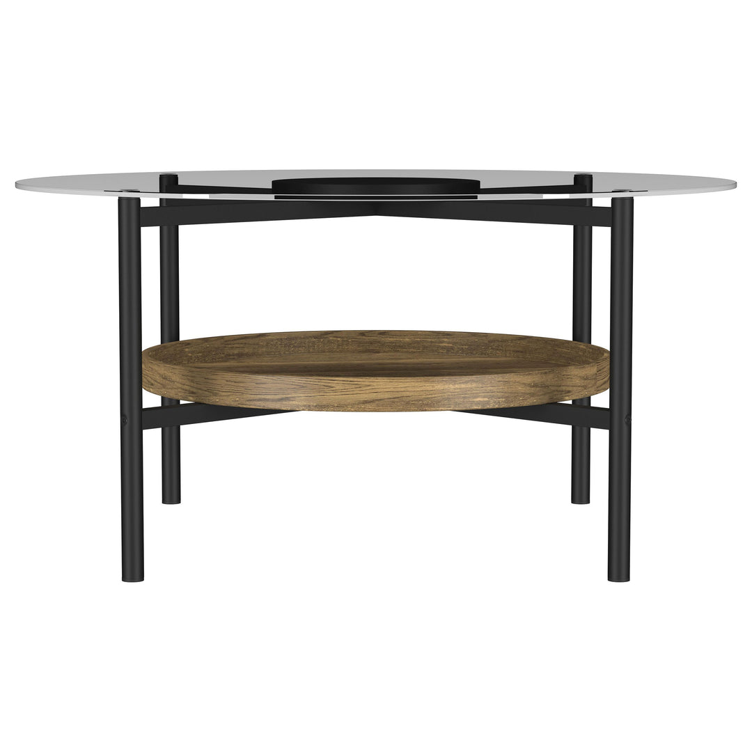 Delfin Round Glass Top Coffee Table with Shelf Black and Brown