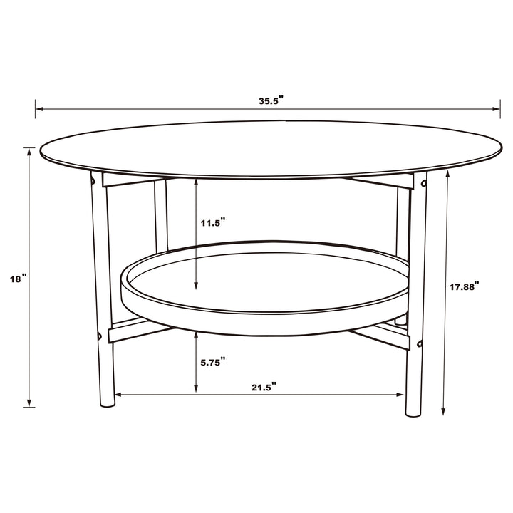 Delfin Round Glass Top Coffee Table with Shelf Black and Brown