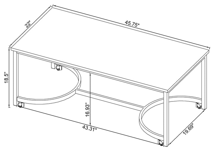 Leona Coffee Table with Casters White and Satin Nickel