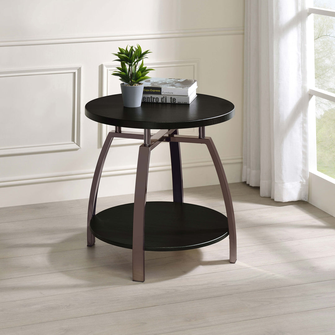 Dacre Round End Table Dark Grey and Black Nickel